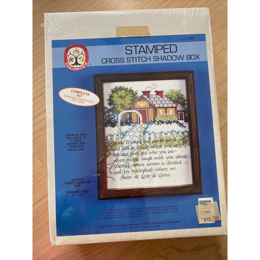 Vintage ColorTex Stamped Cross Stitch Kit SHADOW BOX - 3984 Unopened Home